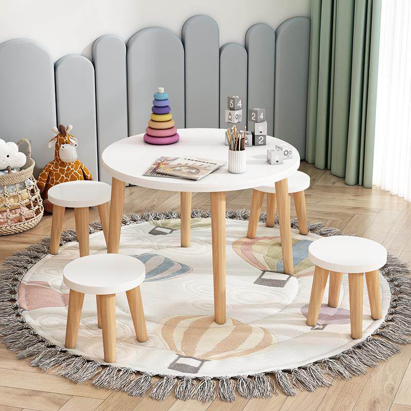 实木儿童简约学习桌ins宝宝游戏桌幼儿园玩具桌小圆桌儿童房桌椅