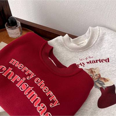 儿童加绒卫衣2025秋冬季男童女童加厚印花上衣宝宝保暖圆领套头衫