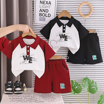 夏季男童翻领短袖短裤两件套潮