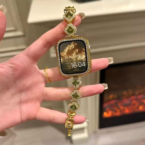 uhada新款金属四叶草满钻女表带