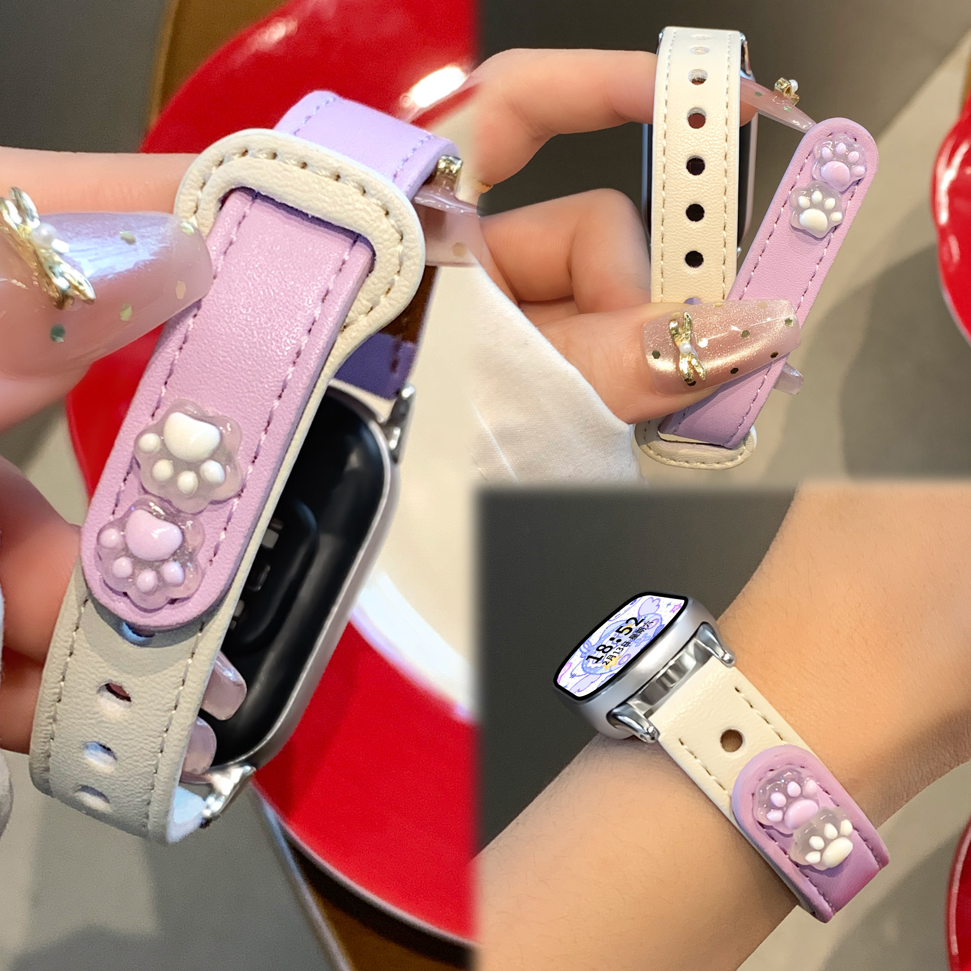 uhada适用小米10手环表带可爱猫爪双扣皮质小米手环9表带创意多巴胺撞色智能运动8nfc版通用时尚百搭女生腕带,智能设备,智能手表手环表带/腕带,淘宝优惠券,粉丝福利购,淘宝优惠卷