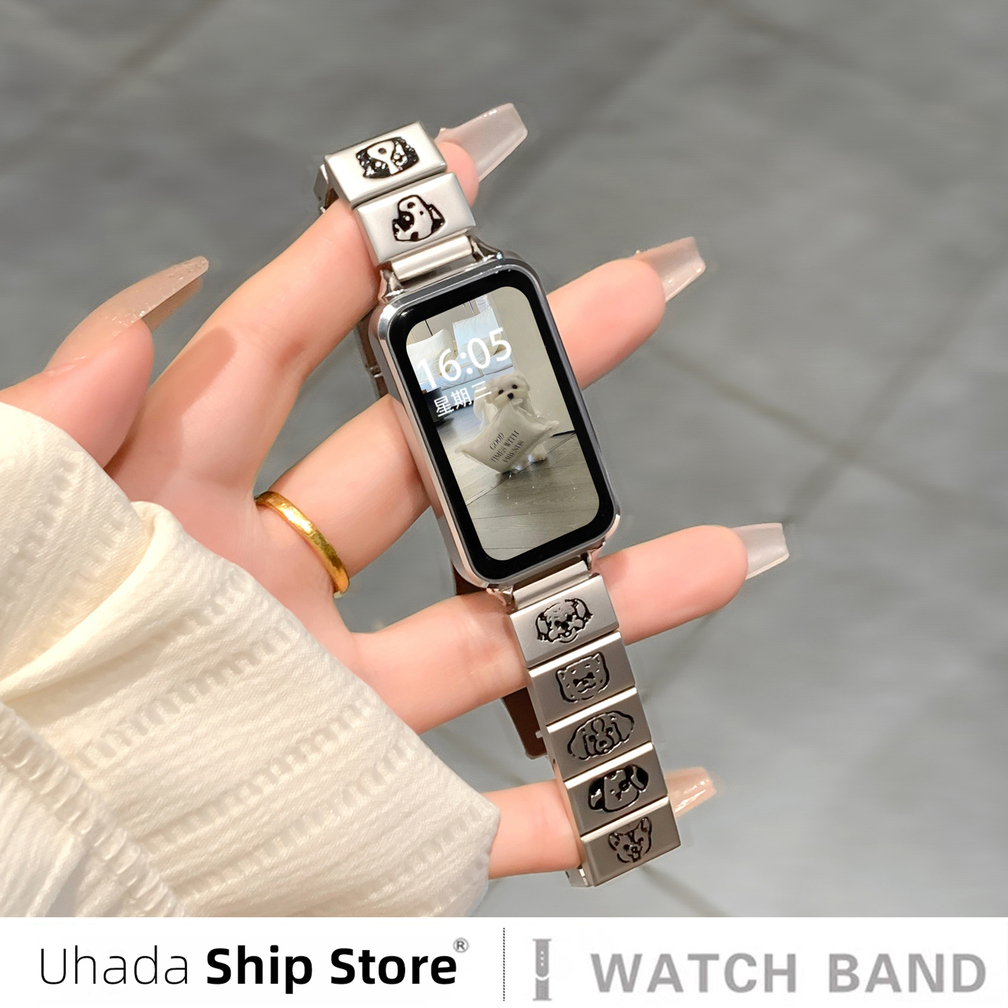 可爱卡通小猫小狗金属情侣款表带