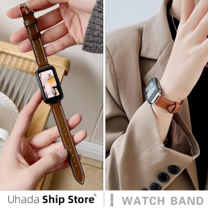 适用华为手环10表带智能华为手环9/8表带运动华为fit2荣耀手环6/6pro腕带皮质小香风商务棕压线针扣皮质男女