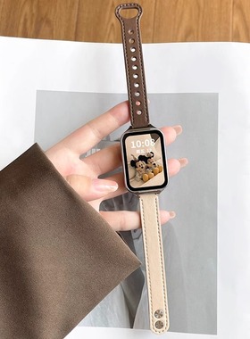 uhada适用小米手环9pro手表带高级感皮质双钉小米8pro智能运动7por手腕带男女生秋冬表带红米手表5表带替换带