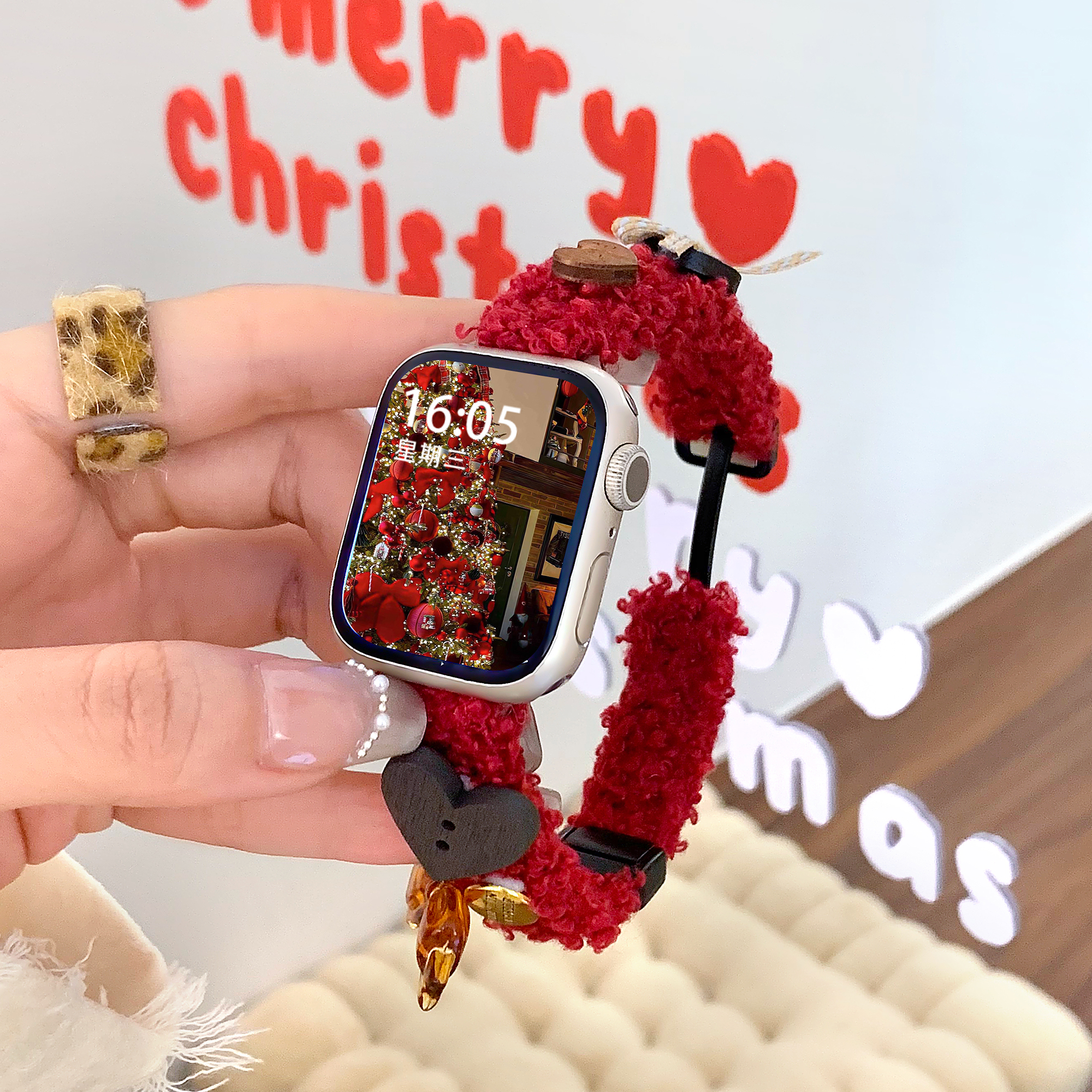 uhada高级圣诞毛绒创意秋冬表带