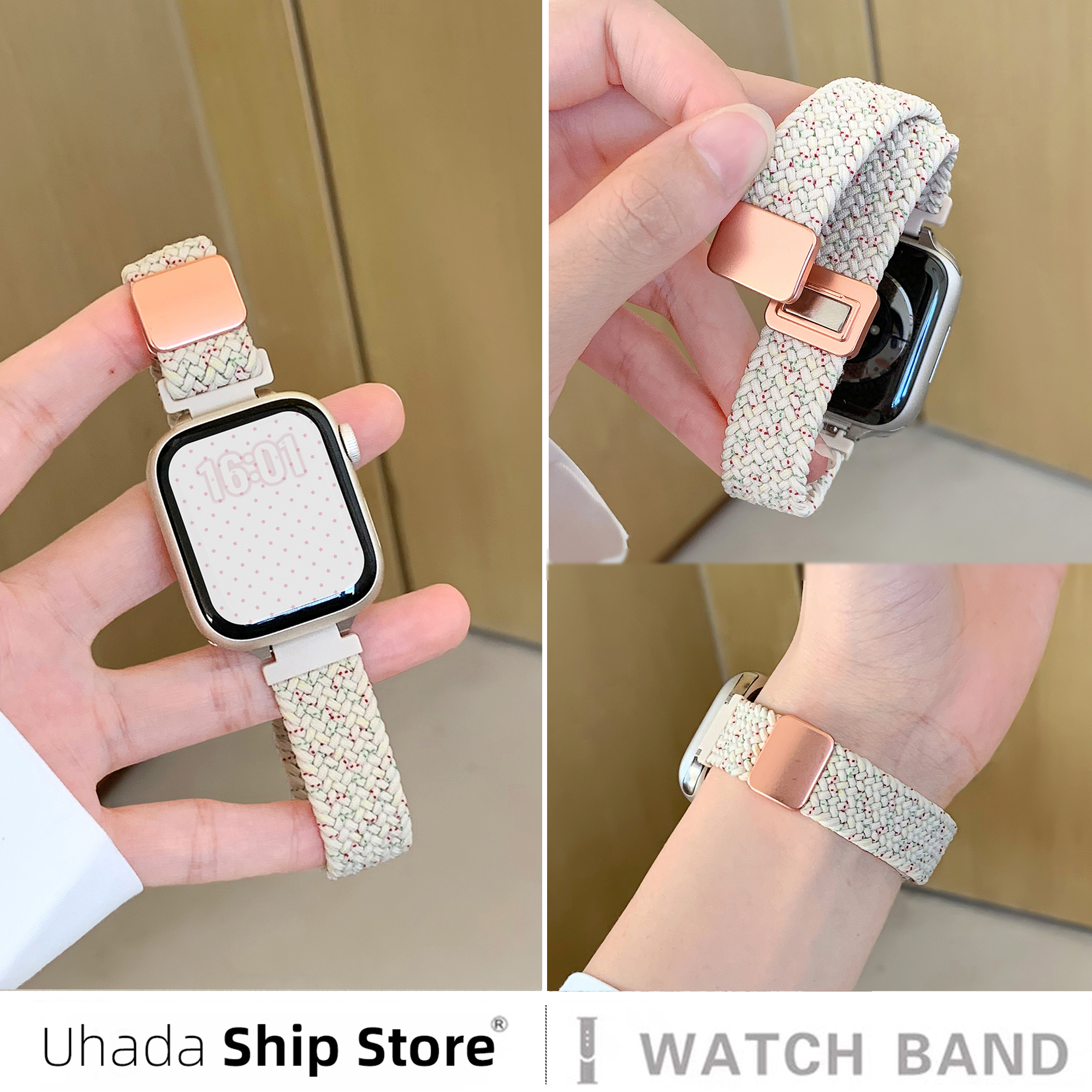 uhada新款尼龙编织磁吸女生表带