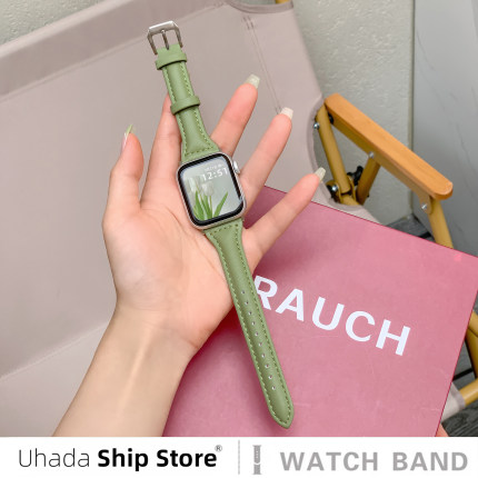 uhada适用iwatch表带S9轻奢皮质小蛮腰表带Applewatch8新款高级感SE小众创意苹果6/5/4/3女生Ultra2时尚表带