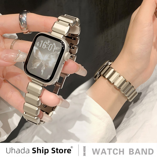 uhada小方糖金属蝴蝶扣女款表带