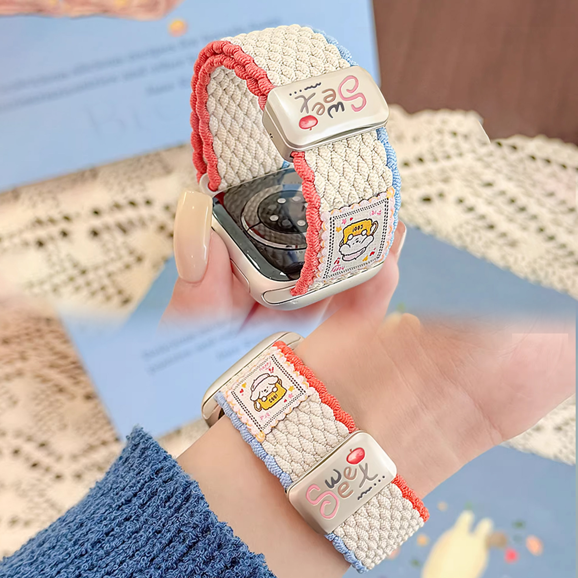 uhada适用applewatch表带苹果手表表带s11新款尼龙编织磁吸智能iwatch表带s10可爱小狗运动S9女款Ultra高级感,智能设备,智能手表手环表带/腕带,淘宝优惠券,粉丝福利购,淘宝优惠卷