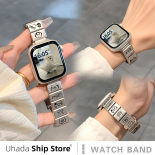 uhada适用华为fit4表带可爱卡通金属小狗小猫智能华为fit3手表表带小众运动男女生fit2表带情侣款小红书同款