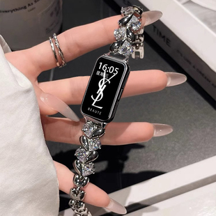 uhada适用华为手环10表带时尚 华为手环8表带 爱心施华洛华为手环9表带高级金属皓石小香风荣耀9pro小红书同款