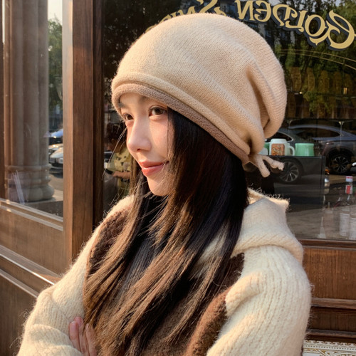 毛线帽针织帽女双卷边百搭秋冬季