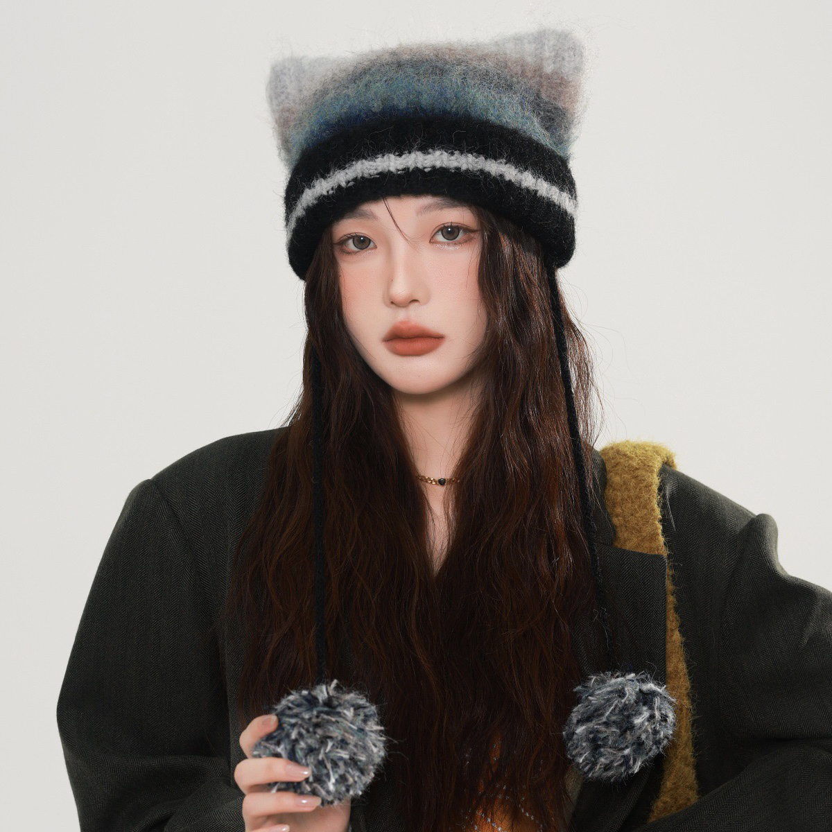 毛线帽针织帽女撞色休闲秋冬季