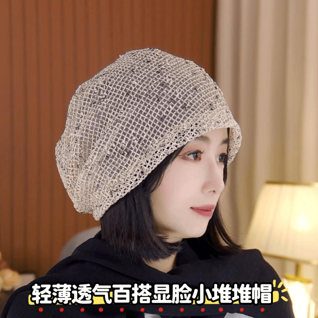日系复古镂空透气堆堆帽子女春夏季薄款韩版百搭宽松显脸小包头帽