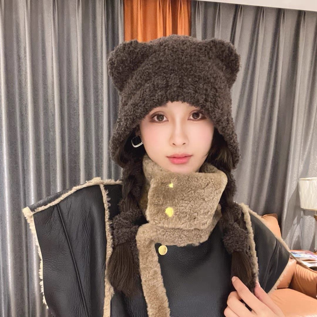 网红系带可爱小熊帽子女冬季软糯毛绒加厚保暖大头围护耳针织帽潮,服饰配件/皮带/帽子/围巾,帽子,淘宝优惠券,粉丝福利购,淘宝优惠卷