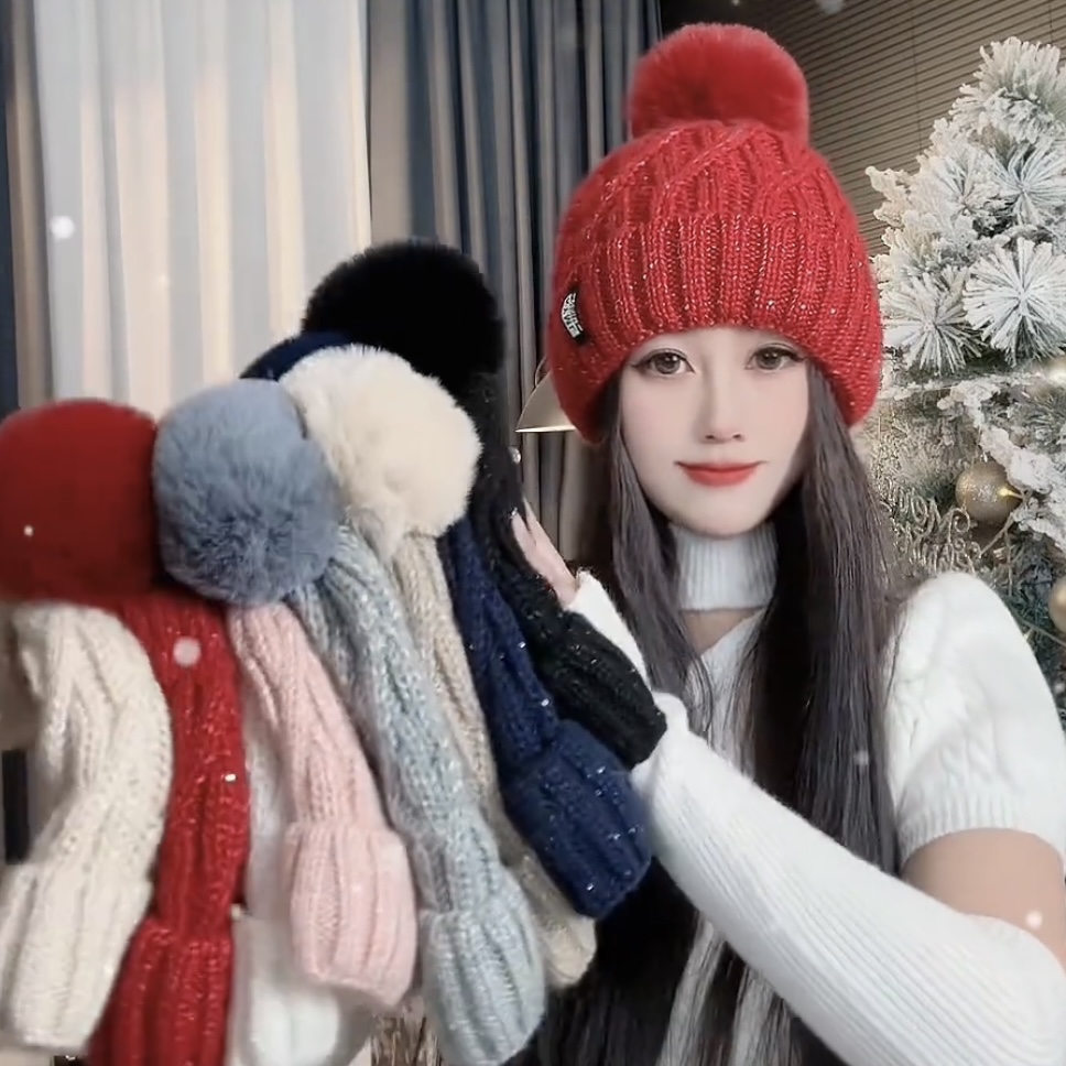 毛线帽针织帽女加绒加厚韩版冬季