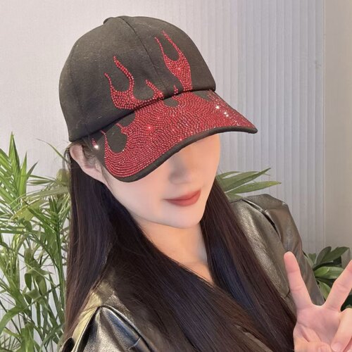 韩版百搭烫钻火焰棒球帽四季可戴