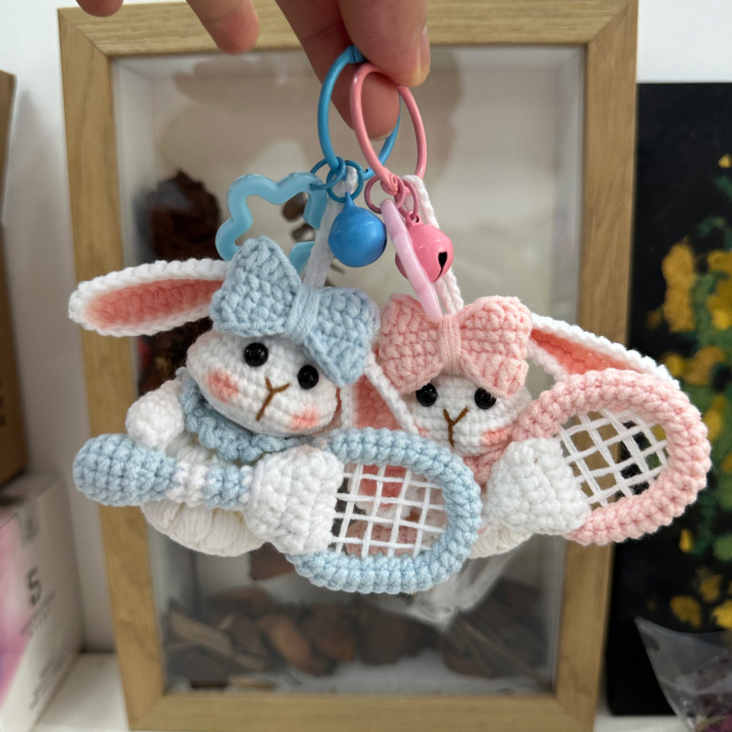 羽毛球挂件垂耳兔成品钥匙扣挂饰挂件手工毛线编织创意情侣款礼物