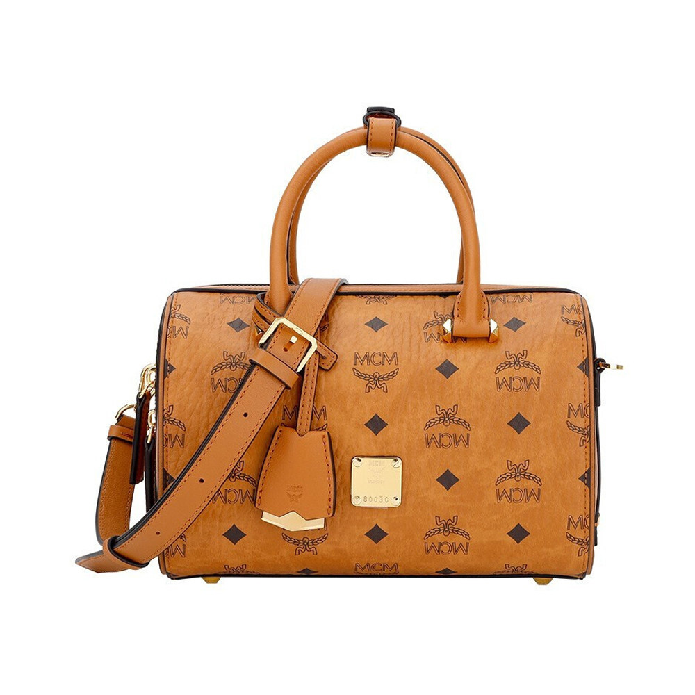 MCM 女士棕色皮革手提斜挎包圆筒波士顿包 MWBAASE02CO