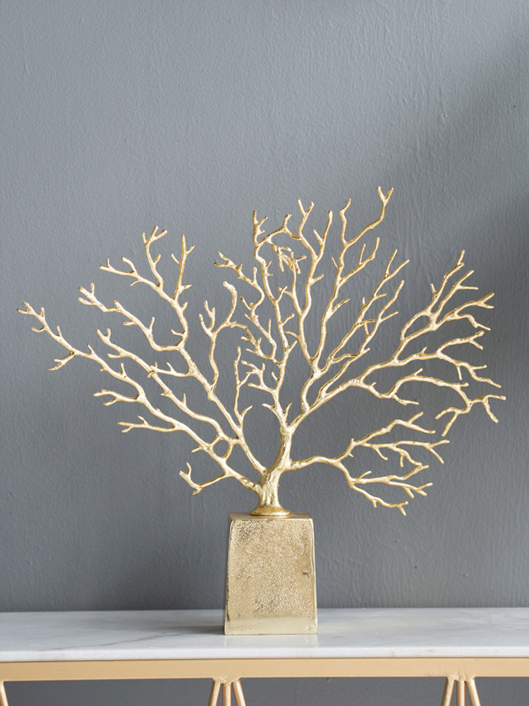 现代简约客厅摆件珊瑚树金色创意桌面玄关摆设家居样板间装饰