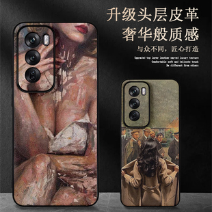 适用opporeno13/12pro手机壳新款皮纹reno11欧美复古reno10油画女9全包防摔ins风最后的晚餐高级感小众英伦潮
