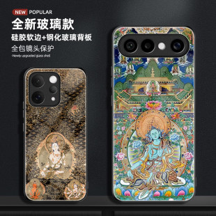 适用于vivos50手机壳男女款新s30promini全包防摔保护套s20pro玻璃s19藏式唐卡白绿度母佛像禅意高端小众艺术