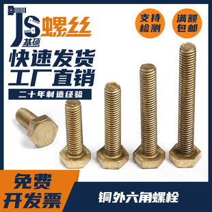 黄铜外六角螺栓螺丝黄铜环保外六方头导电螺丝M5M6M8M10M12M16