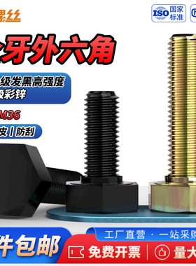 JS8.8级彩锌/10.9级黑色高强度全牙外六角螺栓M3M4M5M6M8M10-M36