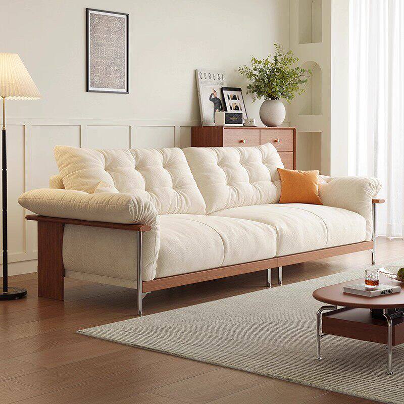 政府补贴中古风棉麻布艺沙发北欧简约雪尼尔客厅小户型实木沙发