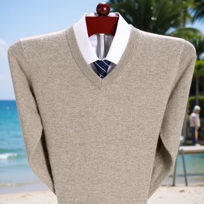 V领爸爸装鸡心领毛衣圆领