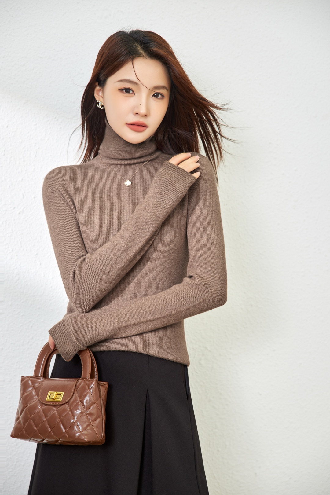 一线成衣100纯山羊绒衫女高领秋冬季针织打底羊毛修身堆堆领毛衣