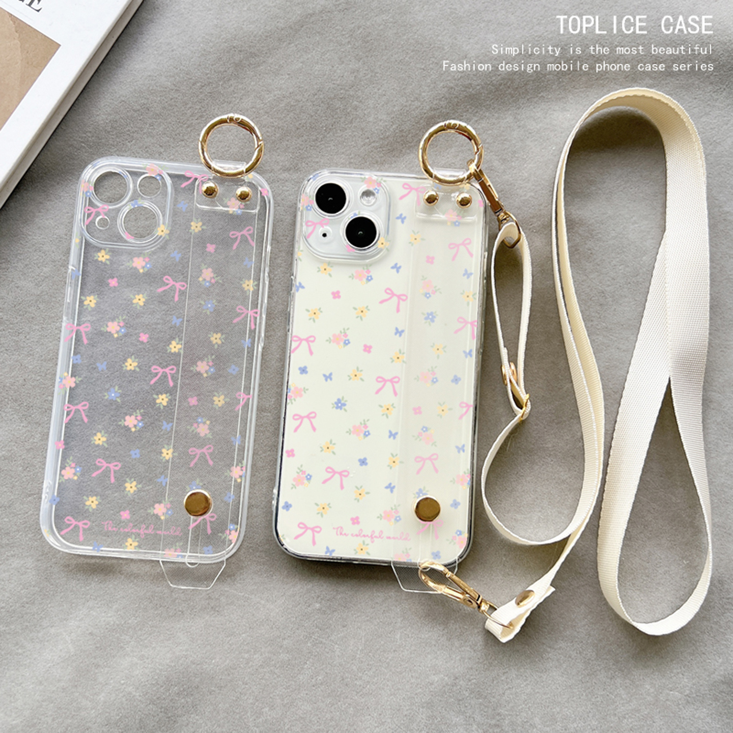 ins蝴蝶结小碎花腕带手机壳