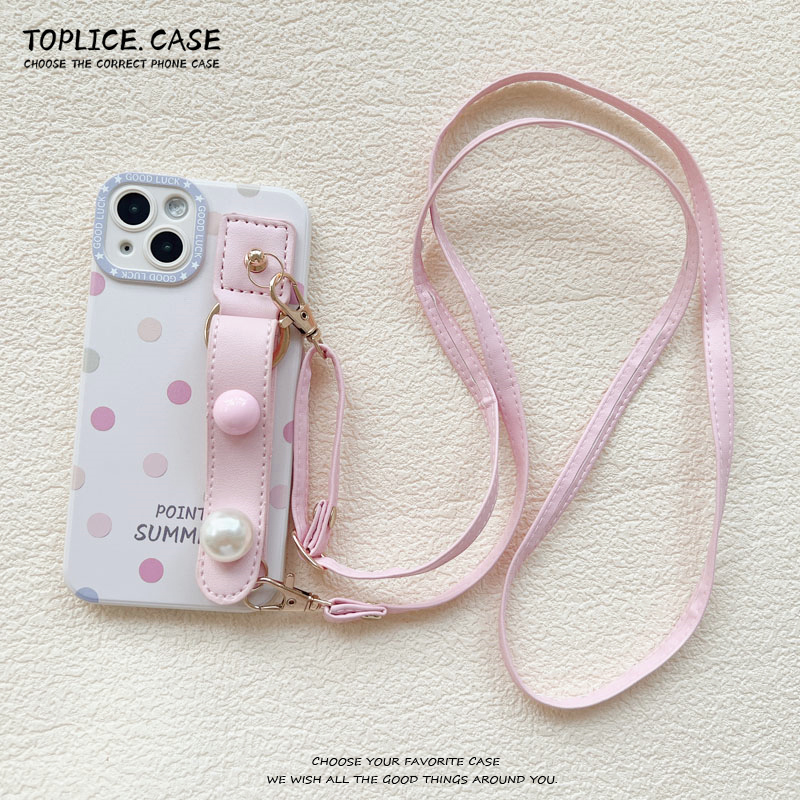 小清新创意波点皮腕带适用iphone15苹果14手机壳13斜挎绳12华为P70荣耀90oppoReno11vivoX100小米14红米K70女