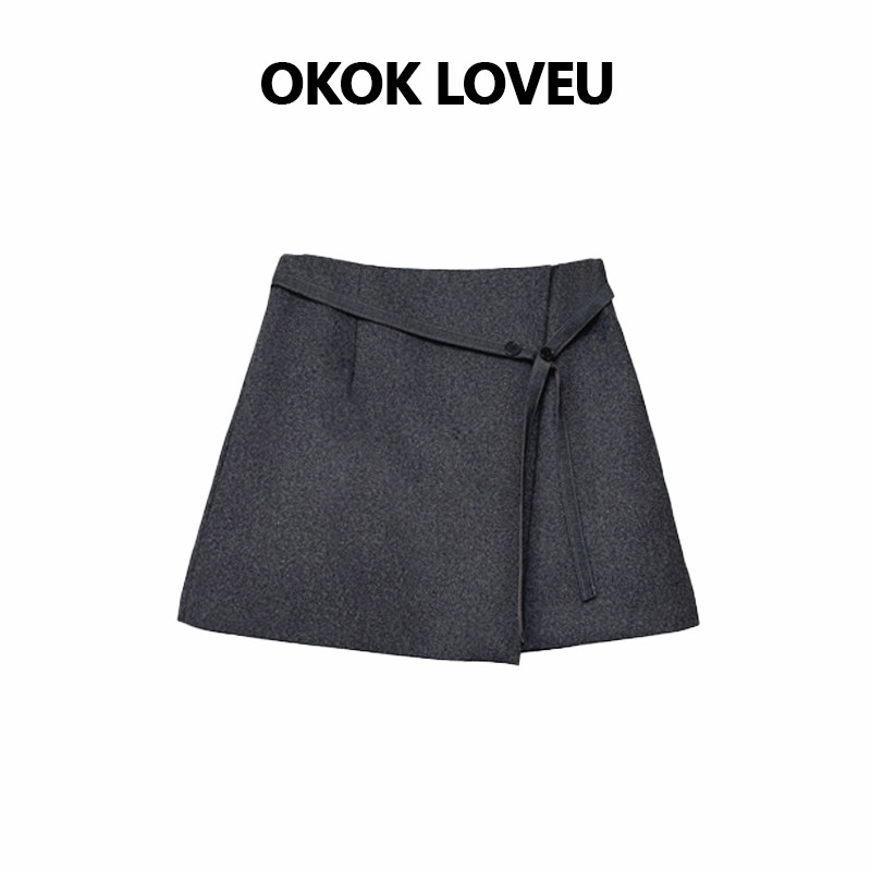 OKOK LOVEU 羊毛气质半身裙A字短裙系带纽扣防走光高腰裙子女秋冬,女装/女士精品,半身裙,淘宝优惠券,粉丝福利购,淘宝优惠卷