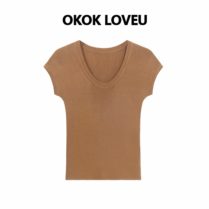 OKOKLOVEU醋酸天丝U领T恤