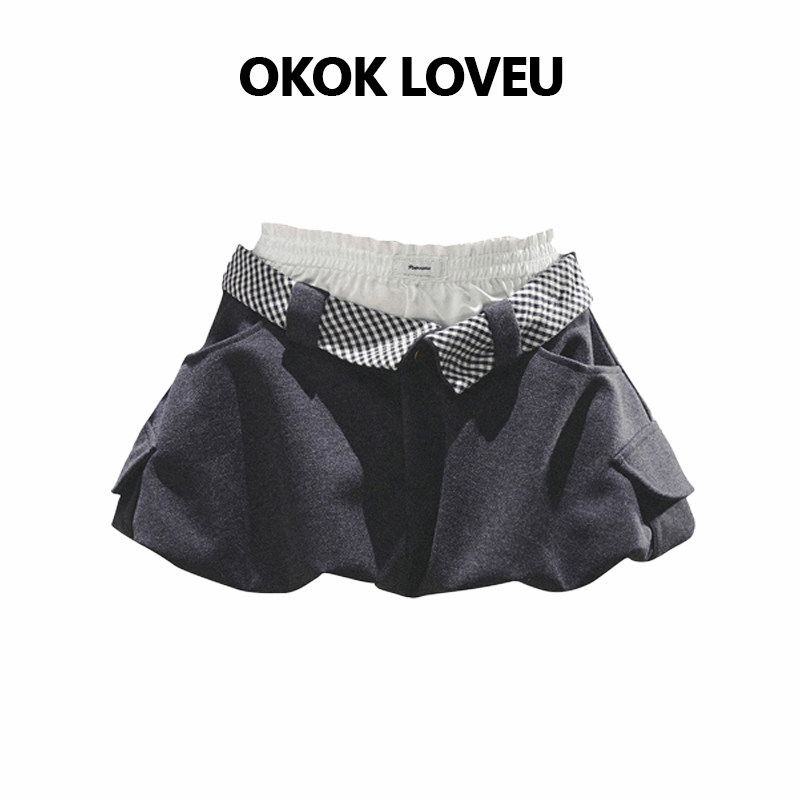 miu系高知灰色格子半身裙女高腰