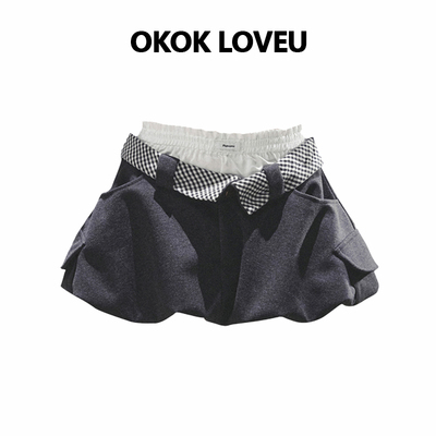 miu系高知灰色格子半身裙女高腰