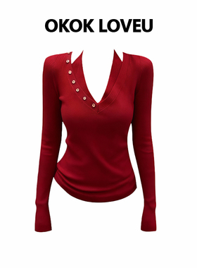 OKOK LOVEU【微光织梦】羊毛混纺金银丝针织衫假两件挂脖上衣女