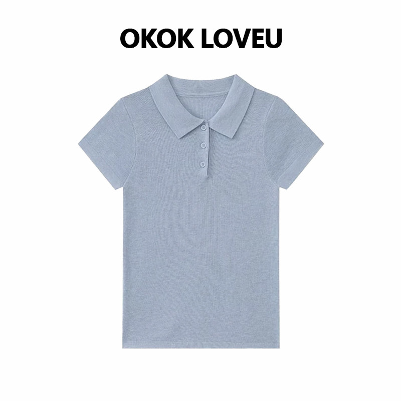 OKOK LOVEU 【2026新款】短袖正肩polo针织衫夏季T恤女款显瘦上衣