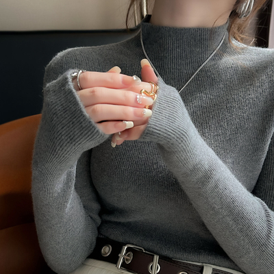 羊毛打底衫女秋冬2025新款内搭无缝一体高级感半高领毛衣中领上衣