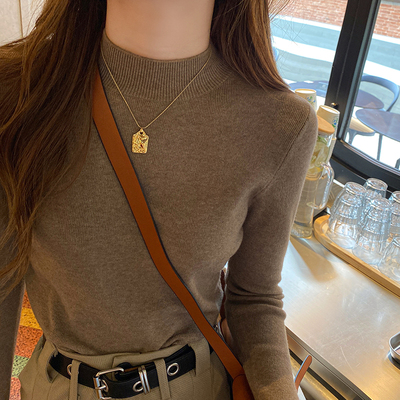 毛衣女秋冬2025新款爆款半高领羊毛打底衫高级感内搭黑色针织上衣