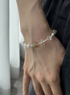 925银金发晶手链白水晶串珠