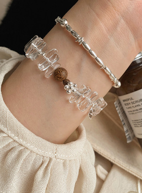 天然白水晶随型手链S925银