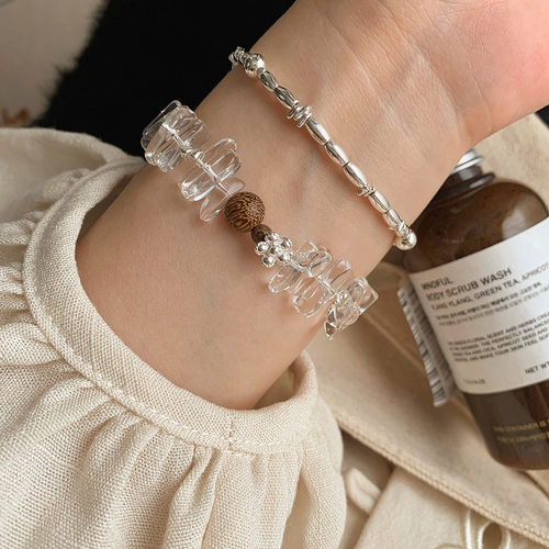 天然白水晶随型手链S925银