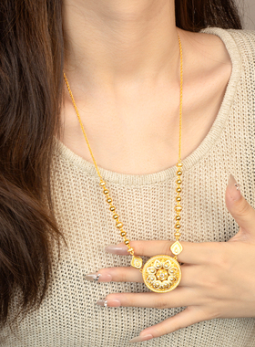 高货雅乔同款八宝罗盘黄金色项链