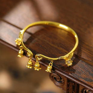 铃兰花沙金手镯女款仿真黄金色镯子开口金店同款女首饰超仙手环女