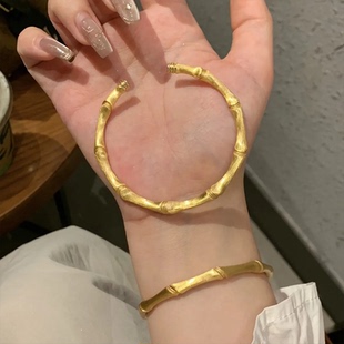 富贵竹节手镯古法沙金点钻拉丝轻奢小众设计感手饰女新中式国潮风