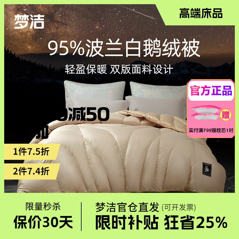 梦洁家纺绒耀95波兰白鹅绒被羽绒被子被芯加厚保暖奥利城堡埃维尔