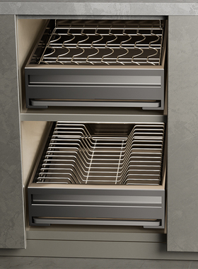 304不锈钢碗碟收纳架沥水碗架抽拉碗架厨房置物架橱柜拉篮抽屉式