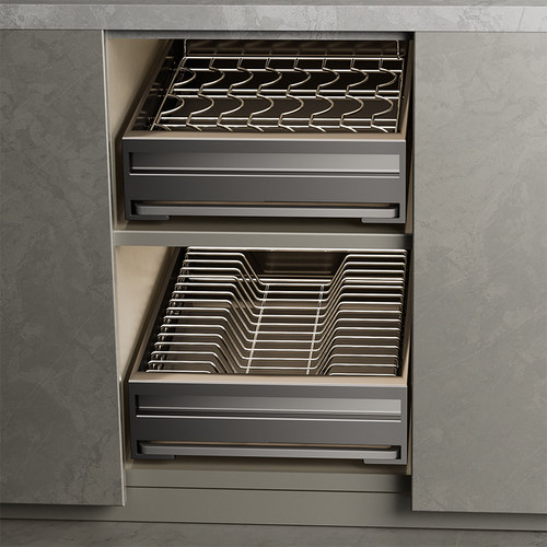 304不锈钢碗碟收纳架沥水碗架抽拉碗架厨房置物架橱柜拉篮抽屉式